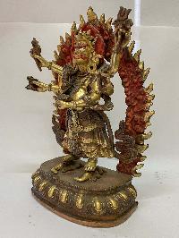 Nepali Handmade Statue Of White Mahakala, [partly Gold Plated]