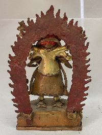 Nepali Handmade Statue Of White Mahakala, [partly Gold Plated]