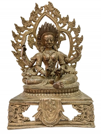 Antique Handmade Statue Of Angry Green Tara, [rare Find]