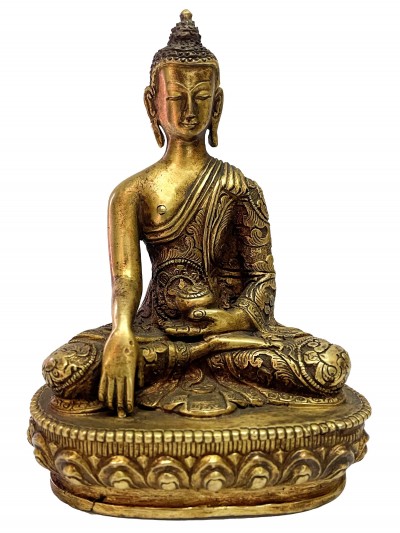 Nepali Handmade Statue Of Shakyamuni Buddha, [bronze Finishing], Antique Finishing