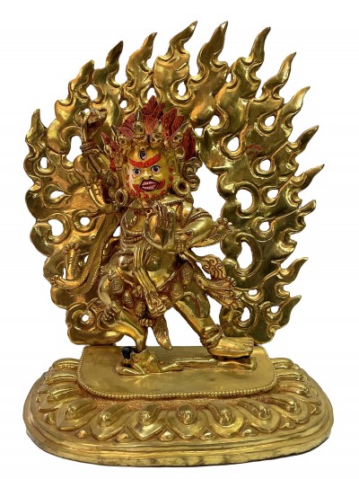 Nepali Handmade Statue Of Vajrapani [chana Dorje], [full Gold Plated], [painted Face]