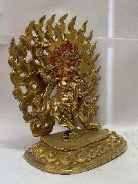 Nepali Handmade Statue Of Vajrapani [chana Dorje], [full Gold Plated], [painted Face]