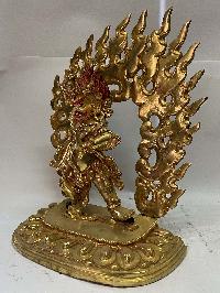 Nepali Handmade Statue Of Vajrapani [chana Dorje], [full Gold Plated], [painted Face]