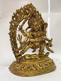 Nepali Handmade Statue Of Black Mahakala - Black, [full Gold Plated]