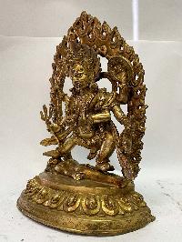 Nepali Handmade Statue Of Black Mahakala - Black, [full Gold Plated]