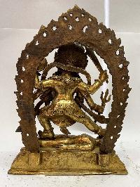 Nepali Handmade Statue Of Black Mahakala - Black, [full Gold Plated]
