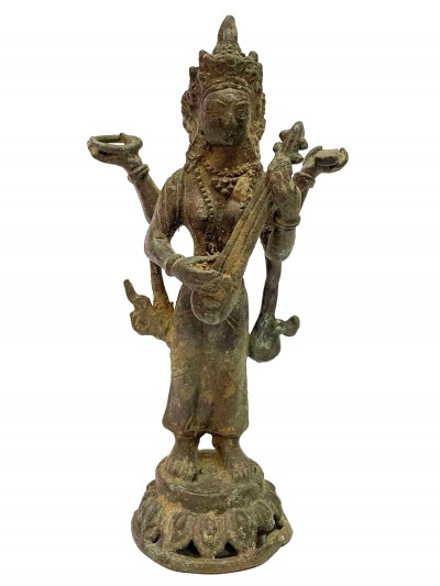 Antique Nepali Handmade Statue Of Saraswati, [copper Antique], [rare Find]