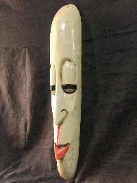 Handmade Wooden Mask Of Long Face Somalian, [painted White], Poplar Wood