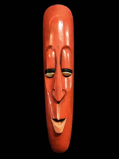 Handmade Wooden Mask Of Long Face Somalian, [painted Orange], Poplar Wood
