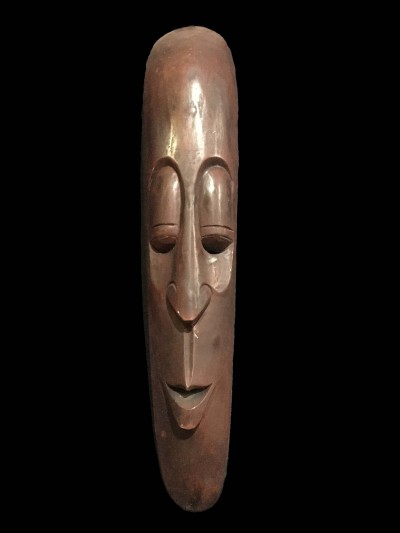 Handmade Wooden Mask Of Long Face Somalian, [painted Brown], Poplar Wood
