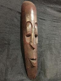 Handmade Wooden Mask Of Long Face Somalian, [painted Brown], Poplar Wood