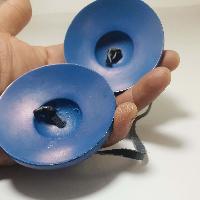 Bronze Tingsha - Om Lotus [painted Blue]
