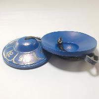 Bronze Tingsha - Om Lotus [painted Blue]