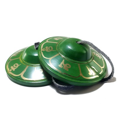 Bronze Tingsha - Om Mani [painted Green]