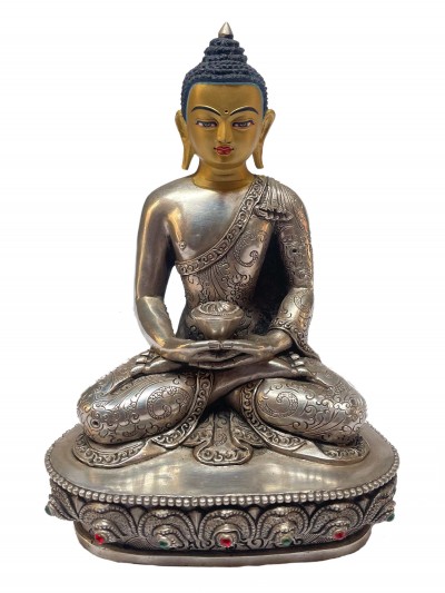 [master Quality], Sterling Silver, [652 Gram] Statue Of Amitabha Buddha, [old Stock]