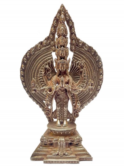 [master Quality], Sterling Silver, [345 Gram] Statue Of Sahasrabhuja Avalokitesvara, [old Stock]