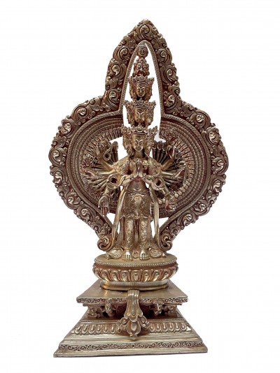 [master Quality], Sterling Silver, [920 Gram] Statue Of Sahasrabhuja Avalokitesvara, [old Stock]