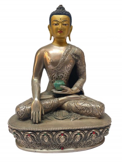 [master Quality], Sterling Silver, [1280 Gram] Statue Of Shakyamuni Buddha, [old Stock]