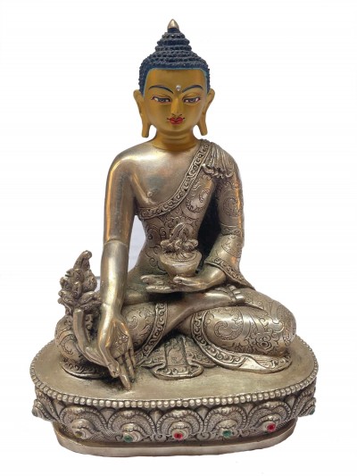 [master Quality], Sterling Silver, [710 Gram] Statue Of Medicine Buddha, [old Stock]
