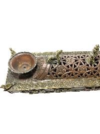 Hand Beaten Metal Incense Burner, With Prayer Wheel