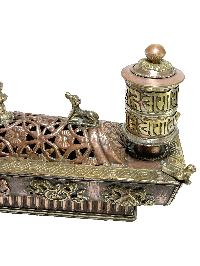 Hand Beaten Metal Incense Burner, With Prayer Wheel