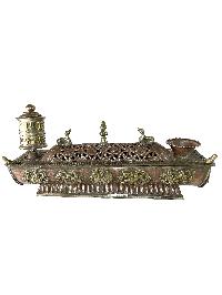 Hand Beaten Metal Incense Burner, With Prayer Wheel