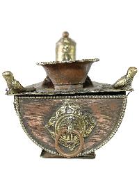 Hand Beaten Metal Incense Burner, With Prayer Wheel