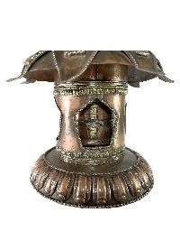 Hand Beaten Metal Incense Burner, Lotus Design With Stand And Prayer Wheel, [makal, Maka, Incense Burner]