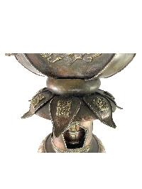 Hand Beaten Metal Incense Burner, Lotus Design With Stand And Prayer Wheel, [makal, Maka, Incense Burner]