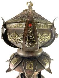 Hand Beaten Metal Incense Burner, Lotus Design With Stand And Prayer Wheel, [makal, Maka, Incense Burner]
