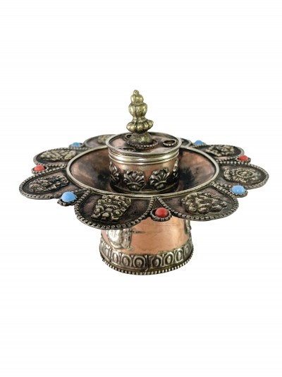 Hand Beaten Metal Dhakya Cup, Lotus Design