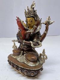 Nepali Handmade Statue Of Chenrezig With Consort, [shakti], Yab-yum, [chocolate Oxidized], [painted Face]
