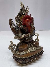 Nepali Handmade Statue Of Chenrezig With Consort, [shakti], Yab-yum, [chocolate Oxidized], [painted Face]