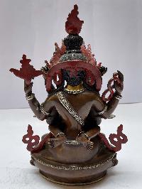 Nepali Handmade Statue Of Chenrezig With Consort, [shakti], Yab-yum, [chocolate Oxidized], [painted Face]