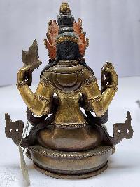 Nepali Handmade Statue Of Chenrezig, [partly Gold Plated], [painted Face]