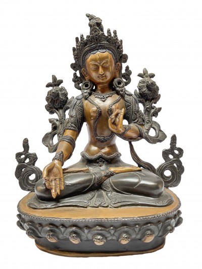 Nepali Handmade Statue Of White Tara, [chocolate Oxidized]