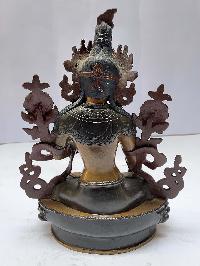 Nepali Handmade Statue Of White Tara, [chocolate Oxidized]