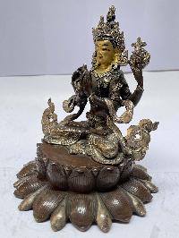 Nepali Handmade Statue Of Chenrezig, [chocolate Oxidized], [painted Face]