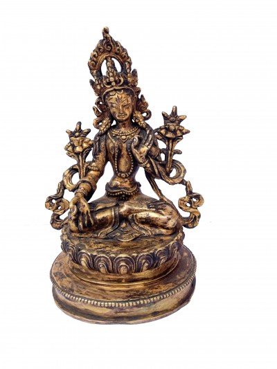 Buddhist Statue Of White Tara, [full Fire Gold Plated], Antique Finishing