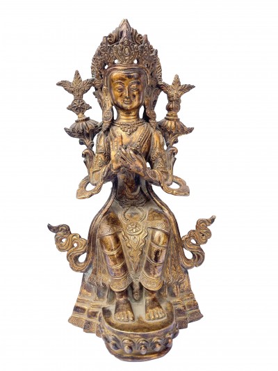 Buddhist Statue Of Maitreya Buddha, [full Fire Gold Plated], Antique Finishing
