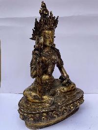 Buddhist Statue Of Green Tara, [full Fire Gold Plated], Antique Finishing