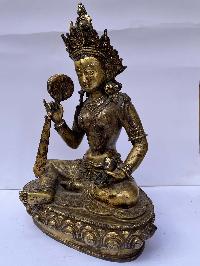 Buddhist Statue Of Green Tara, [full Fire Gold Plated], Antique Finishing