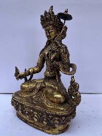 Buddhist Statue Of Sitatapatra - Umbrella Goddess - Dugar, [full Fire Gold Plated], Antique Finishing