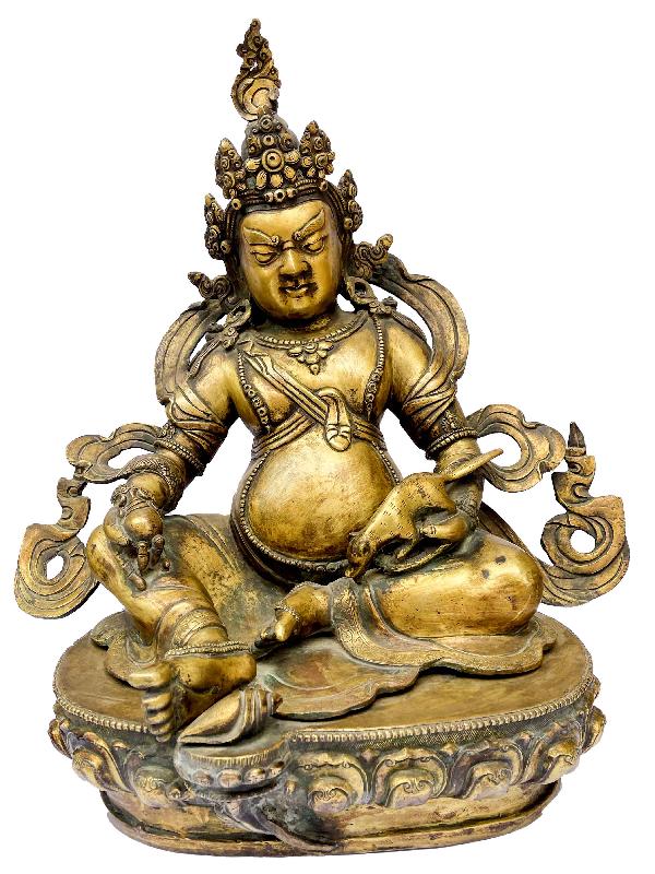 Buddhist Statue Of Black Jambhala, [full Fire Gold Plated], Antique Finishing