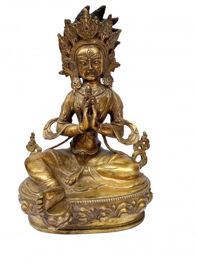 Buddhist Statue Of Green Tara, [full Fire Gold Plated], Antique Finishing