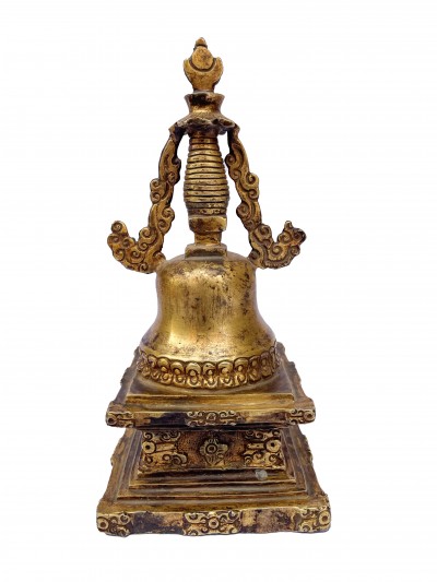 Buddhist Parinirvana Stupa - Nyangde Chorten, [full Fire Gold Plated], Antique Finishing