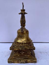 Buddhist Parinirvana Stupa - Nyangde Chorten, [full Fire Gold Plated], Antique Finishing