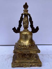 Buddhist Parinirvana Stupa - Nyangde Chorten, [full Fire Gold Plated], Antique Finishing