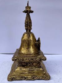 Buddhist Parinirvana Stupa -nyangde Chorten, [full Fire Gold Plated], Antique Finishing