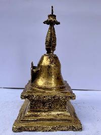 Buddhist Parinirvana Stupa -nyangde Chorten, [full Fire Gold Plated], Antique Finishing